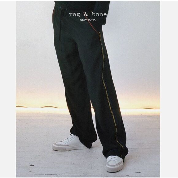 rag & bone Pants - rag & bone Pants lina silk embroidered stitch straight leg womens Black (xsmall)